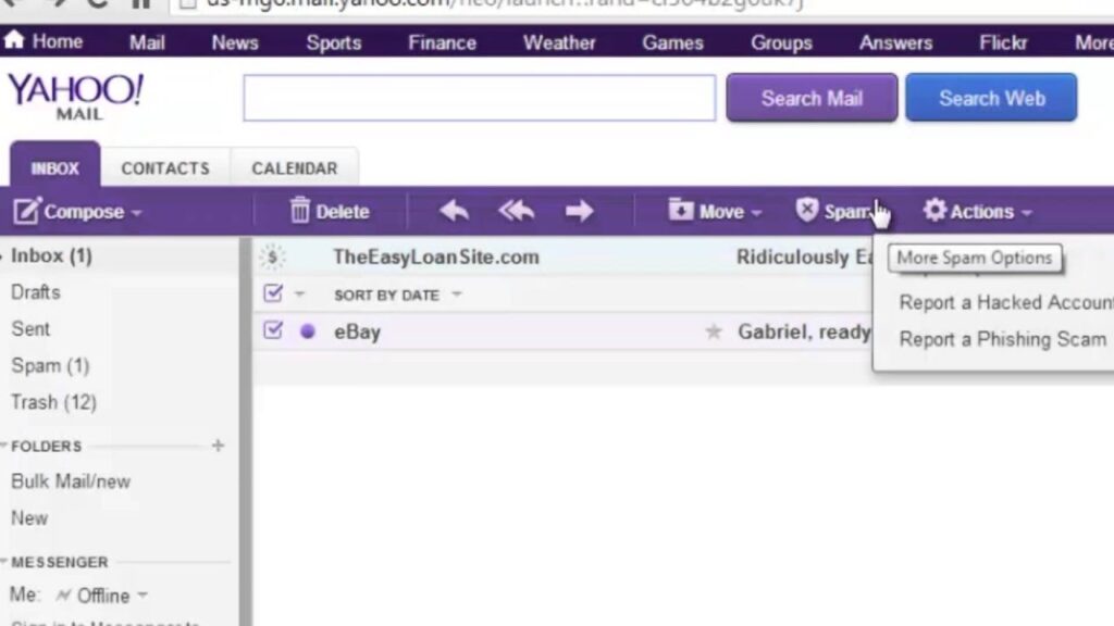 Mark email as spam in Yahoo mail.
